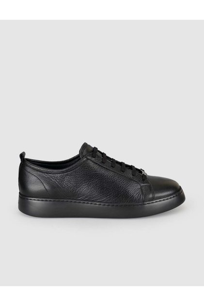 Black Genuine Calf Leather Lace-Up Casual Men's Sneaker