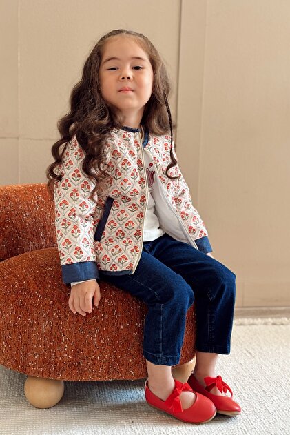 Floral Patterned Seasonal Jacket Coat Navy Blue
