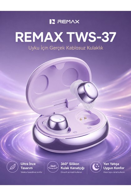 Sleep Mini Kablosuz Bluetooth 6.0 Uyum Kulaklığı - Görünmez & Yan Yatışa Uygun TWS-37 Mor