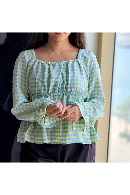 Women's Plaid Square Neck Shirt