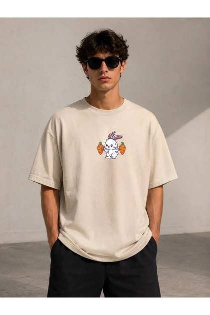 Unisex Basic Regular Fit Crew Neck Short Sleeve Detailed Printed Casual T-Shirt