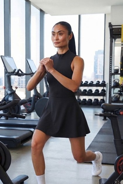 Kadın Fermuarlı Şort Etekli Spor Tulum Tenis Tulum