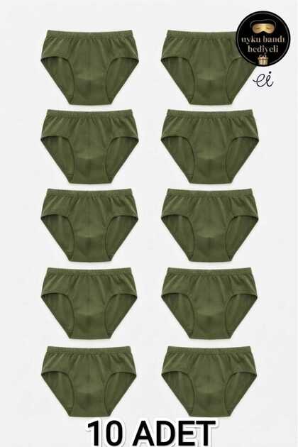 10-Pack Khaki Green 100% Cotton Men's Slip Briefs - with Sleep Band Gift - Breathable Comfortable Cut Underwear Set