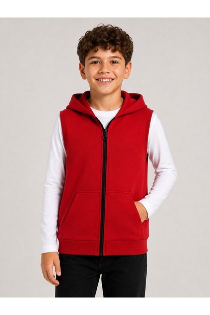 Unisex Red Vest 100% Cotton 3-Ply Fabric Without Shardons (4 Seasons)