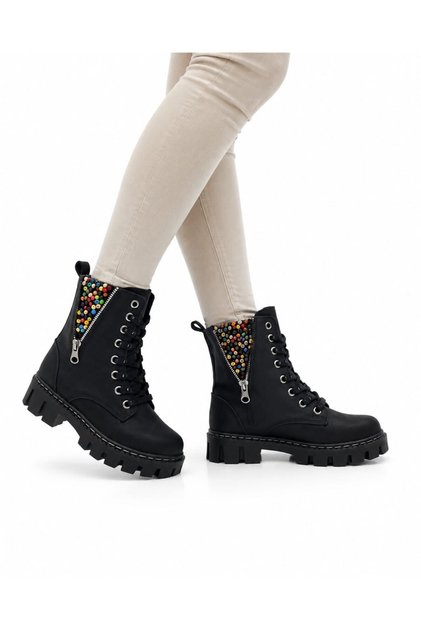 Zippered Accessory Detail Girls' Boots Black