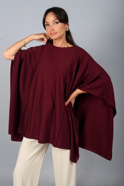 Women's Plus Size Poncho with Stone Embroidered Sides
