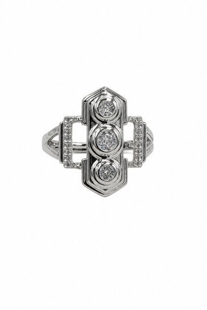 Art Deco Style Three Stone Geometric Design Women Ring