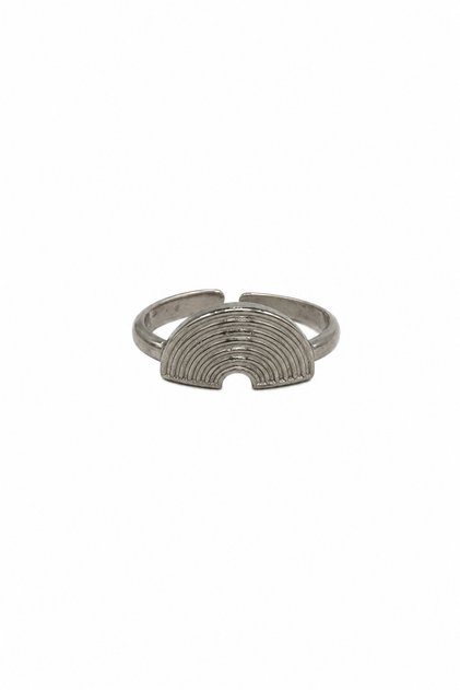 Adjustable Gray Steel Ring with Rainbow Pattern - Modern and Stylish Design