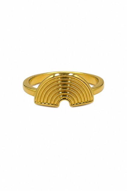 Yellow Color Rainbow Pattern Steel Ring - Minimalist and Stylish Design