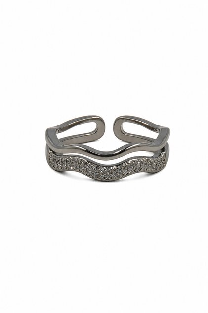 Adjustable Wavy Zircon Stone Gray Color Steel Ring Stylish and Modern Design