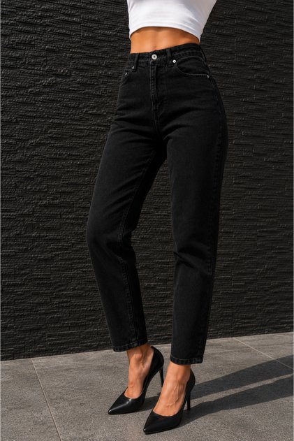 Ella Kadın Siyah Yüksek Bel Likralı Trend Mom Jean