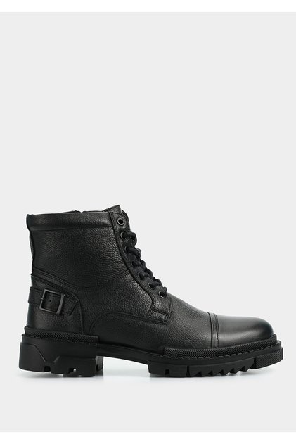 Black Leather Men's Military Boots