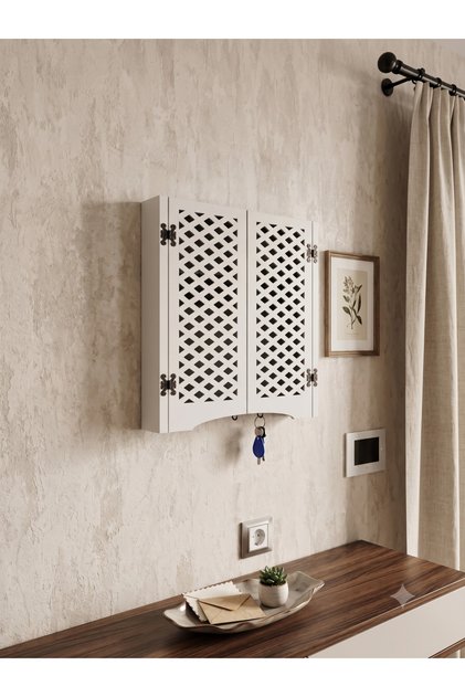Dekoratif Ahşap Sigorta Kutusu Kapağı ve Anahtarlık (41x41 cm) - Elektrik Panosu Gizleme Dolabı