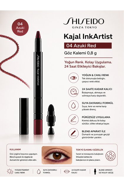 Kajal InkArtist 04 AZUKİ RED 0,8 Gr – Uzun Süre Kalıcı, Yoğun Pigmentli Akmayan Göz Kalemi