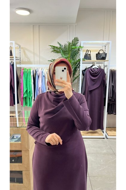 Drapeli Balıkçı Yaka Elbise Ns-27K2044 Bordo