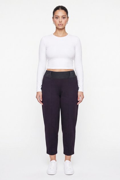Women's Navy Blue Winter Elastic Waist Stoned Shalwar Model Trousers