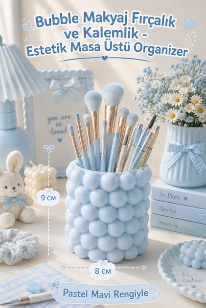 Bubble Makeup Brush Holder and Pen Holder - Aesthetic Tabletop Organizer 9cm
