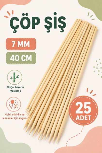 Bambu Çöp Şiş 40 cm 20 Adet Kalın Ahşap Şiş Mangal Piknik Hobi Okul Etkinlik Çubuğu