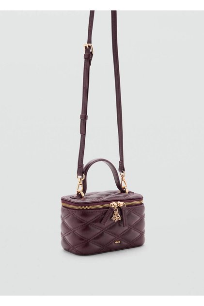 Quilted leather-effect toiletry bag with metal charm