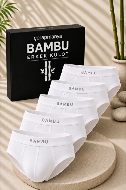 Erkek Bambu Külot (Slip) Siyah - Beyaz İnce Bel Lastikli 5' li