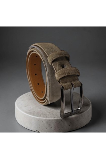 Genuine Suede Leather Men's Cream Belt 3 cm