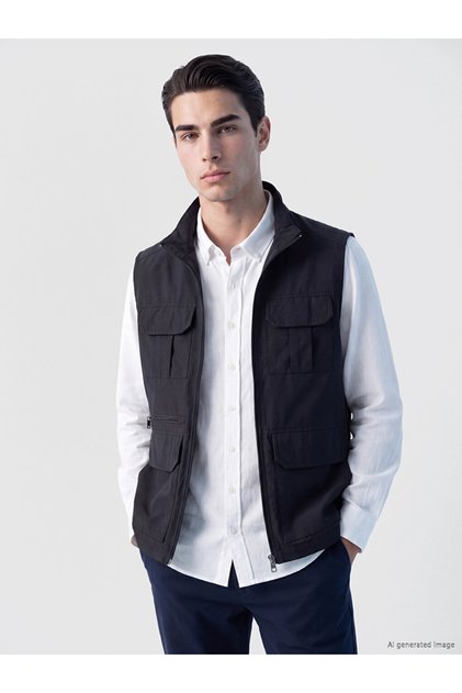 Ozmarka New Season Navy Blue Regular Fit Stand Collar Men's Hunting Vest