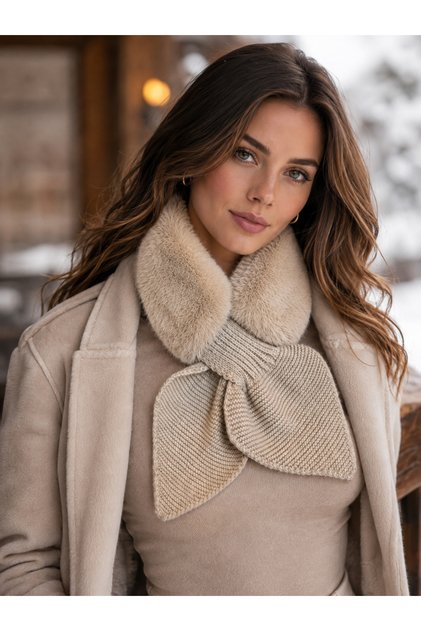 Women's Beige Plush Snap-On Neck Collar Byn24