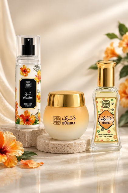 Bushra Unisex Fragrance Combo | Body Mist 100ml + Mukhamria 25ml + Roll-On 24ml