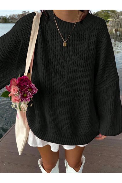 selanik örgülü oversize bisiklet yaka oversize kadın kazak