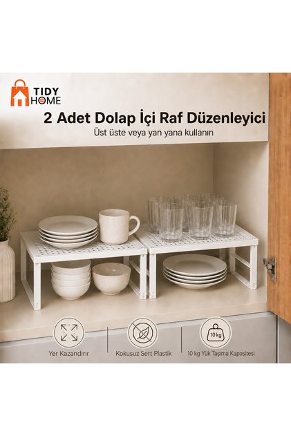 2 Pieces of In-Cabinet Organizer Shelf, Plate and Cup Rack, Hard Odorless Plastic Shelf
