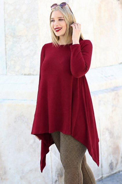 Plus Size Skirt, Long Sleeve Tunic, Burgundy