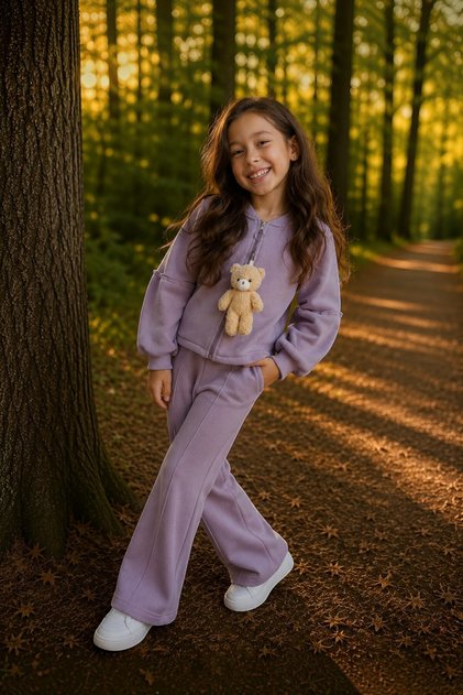 Girl's 3-Thread Teddy Bear Tracksuit Set, Size 1, You Can Choose a Size up