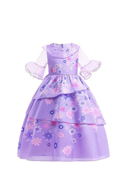 Girls Princess Dress Purple Encanto Isabella Costume, Kids Halloween Cosplay Birthday Party Dress Up, Girl's FlowerLong Dress