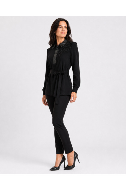 Beaded Collar Leather Detailed Tunic