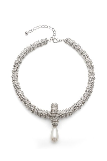 Silver Işıltılı Kristal Taşlı İnci Detaylı Kolye