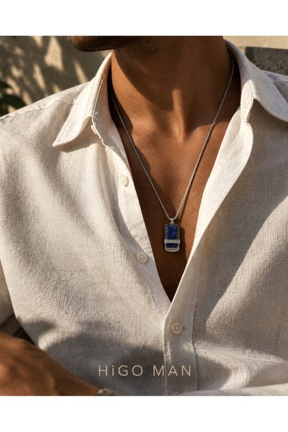 Soren Natural Stone Stainless Steel Men's Necklace
