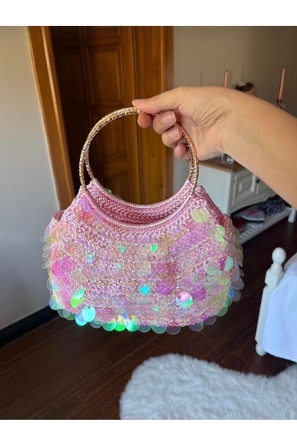 Pembe Sedefli Pullu Çanta