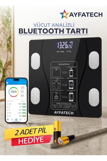 Dijital Baskül Yağ Su Kas Vücut Kitle Endeksi Kilo Ölçer Tartı