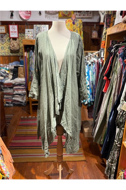 Khaki Color Bohemian Asymmetrical Casual Linen Kaftan