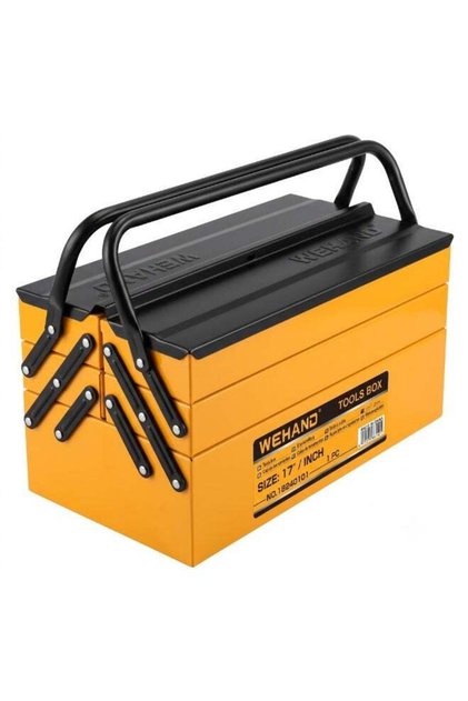 17" Metal Tool Box with Removable Tray and Carry Handle and Metal Latch