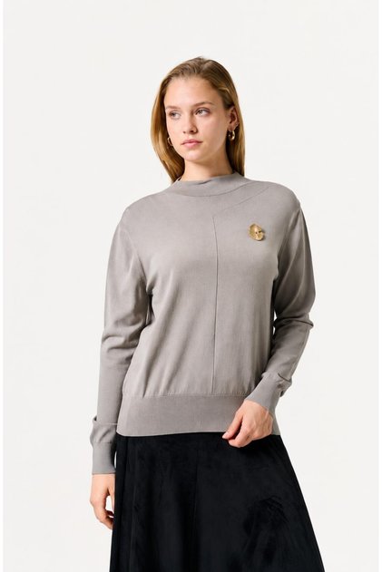 200 Brooch Detailed Half Fisherman Knitwear Tunic