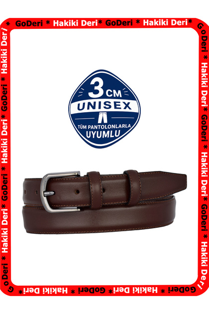 100% Genuine Leather, Dark Brown 3cm Men's Belt, 3cm Women's Belt, Unisex Compatible, Hkktoka