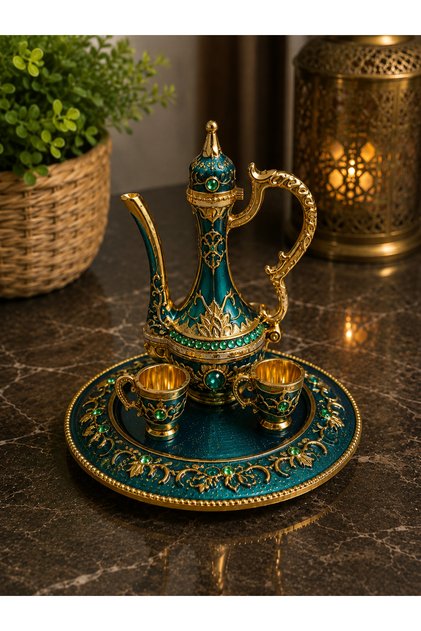 Mini Mıknatıslı Dekoratif Kahve Seti – Cezve/İbrik ve Fincan Figürlü(yeşil)