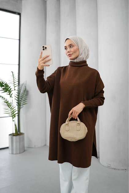 High-Neck Comfortable Cut Knitwear Tunic Anka261053