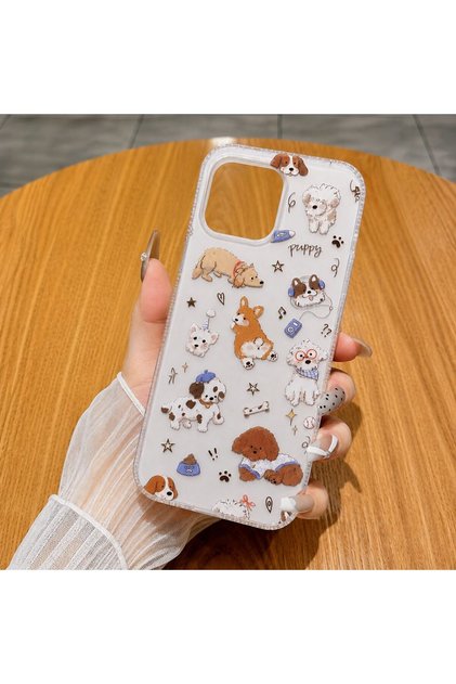 iPhone 13/14 Compatible (Internally Printed) Shiny Patterned Soft Transparent Stylish Phone Case with Shiny Sides