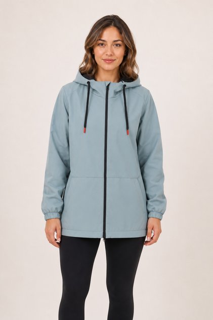 Women's Mint Green, Lined Hooded Waterproof and Wind-Resistant Raincoat