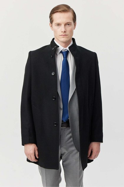 Men's Judge Collar Long Coat with Pockets