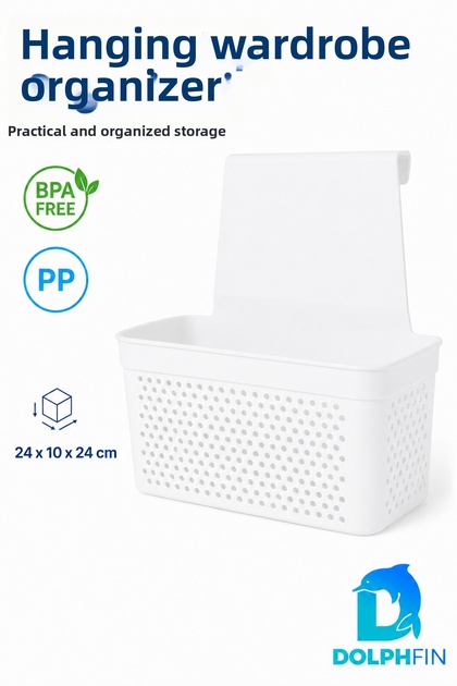 Hanging Cabinet Organizer 24X10X24 cm White Pp Back-Opening Kitchen Bathroom Organizer Basket