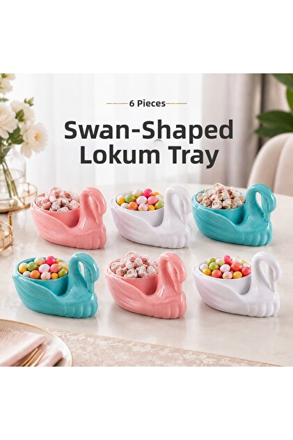 6-Piece Swan Design Turkish Delight Serving Bowl Set, Colorful