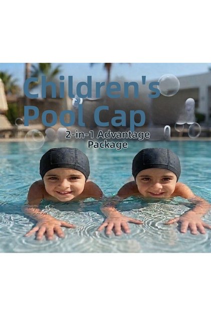 Children's Pool and Sea Cap 2-Piece Advantage Pack Micron Fabric Flexible Elastic Swimming Cap (2-16) Years Old